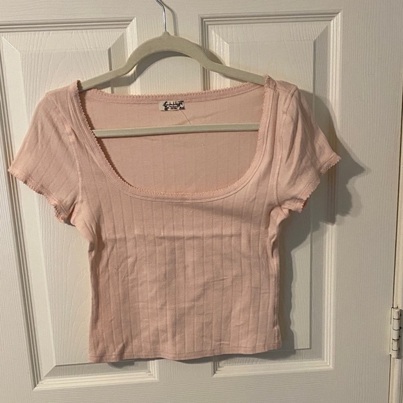 Free People intimately Light Pink Ribbed Short Sleeve Top NWOT - Picture 1 of 7